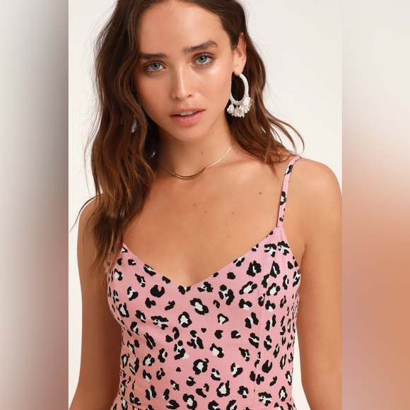 Lulus Small Pink Leopard Print Midi Dress Summer‎ Spring Fall Vacation Dress - Picture 4 of 8